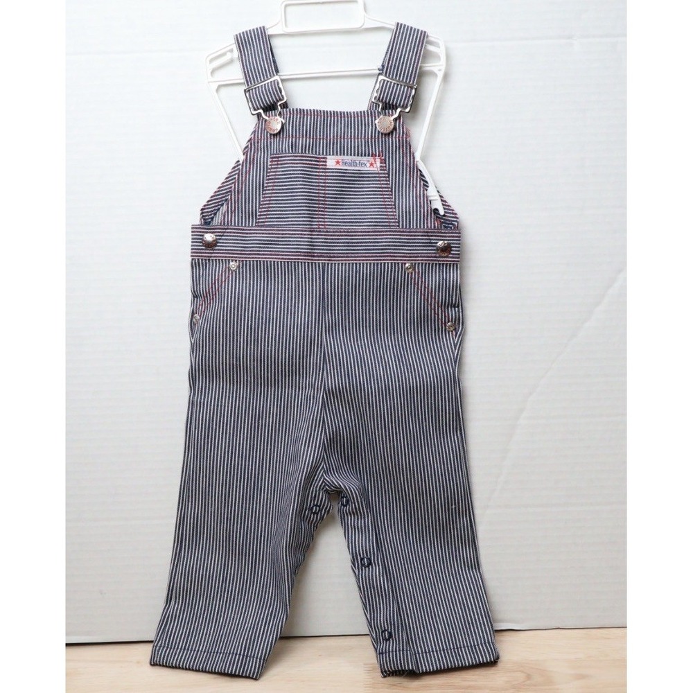 Vtg Healthtex Railroad Stripe Bib Overalls Conductor 12‎ Mos Engineer Baby